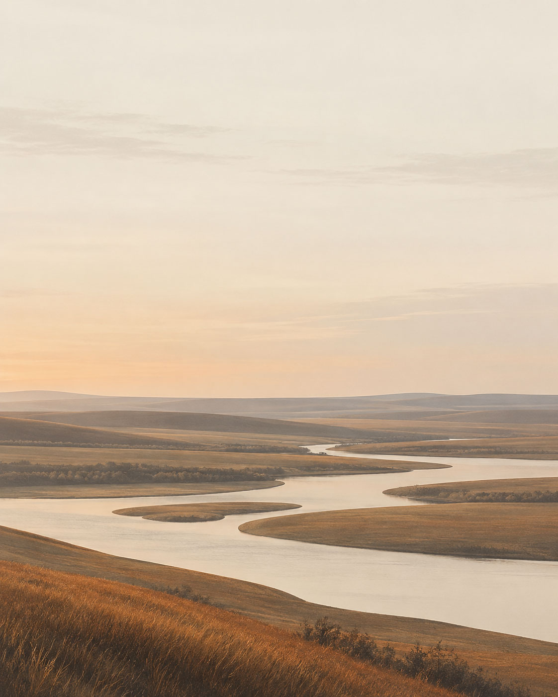 Prairie landscape and winding river representing the traditional territories of Treaty 1